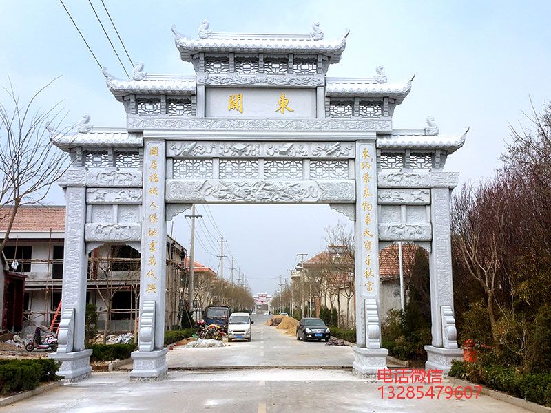 农村牌坊雕刻花纹样式和景区石牌楼石雕大门雕刻图片