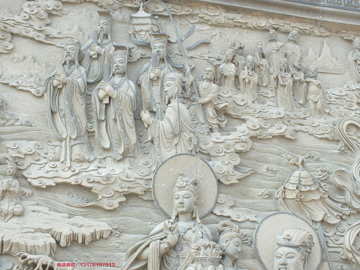 佛教极乐世界石材浮雕石雕壁画景墙设计
