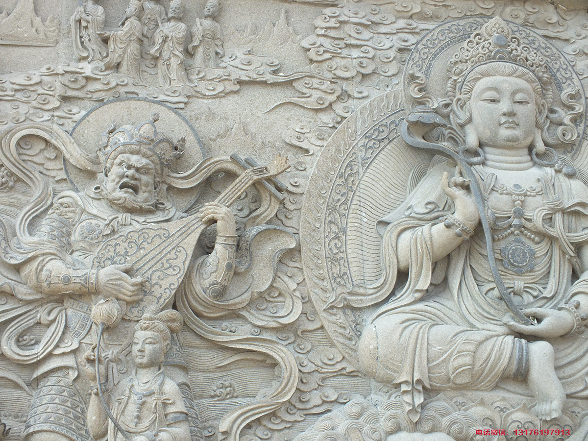 佛教极乐世界石材浮雕石雕壁画景墙设计