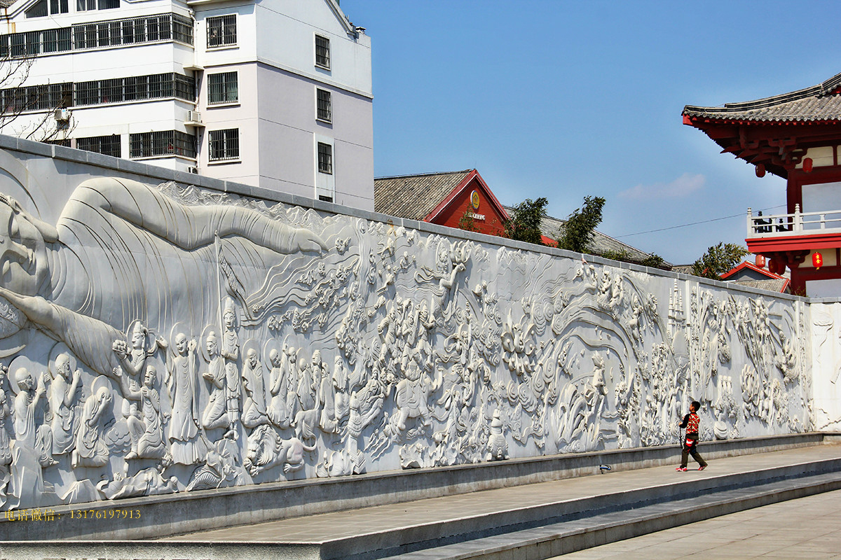 佛教极乐世界石材浮雕石雕壁画景墙设计
