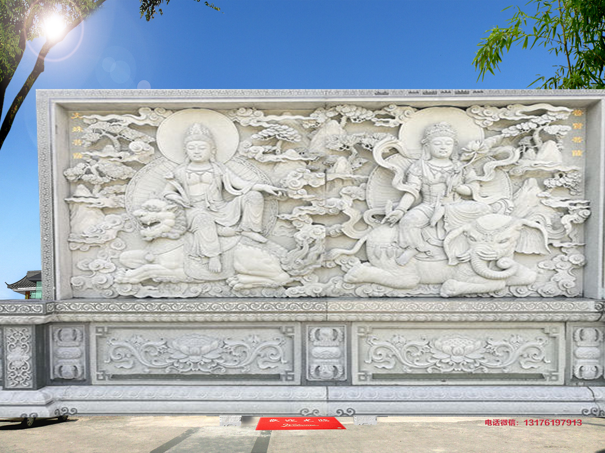 佛教极乐世界石材浮雕石雕壁画景墙设计